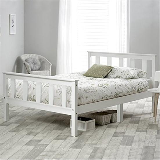 Modern Simple White Wood Double Bed Frame with Support Adult Bedroom Furniture