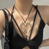 Överdrivet Stort Ihåligt Kärlekshjärta Hänge Choker Halsband för Kvinnor Goth Rosett Justerbar Kedja Y2K Smycken Bröllopstillbehör