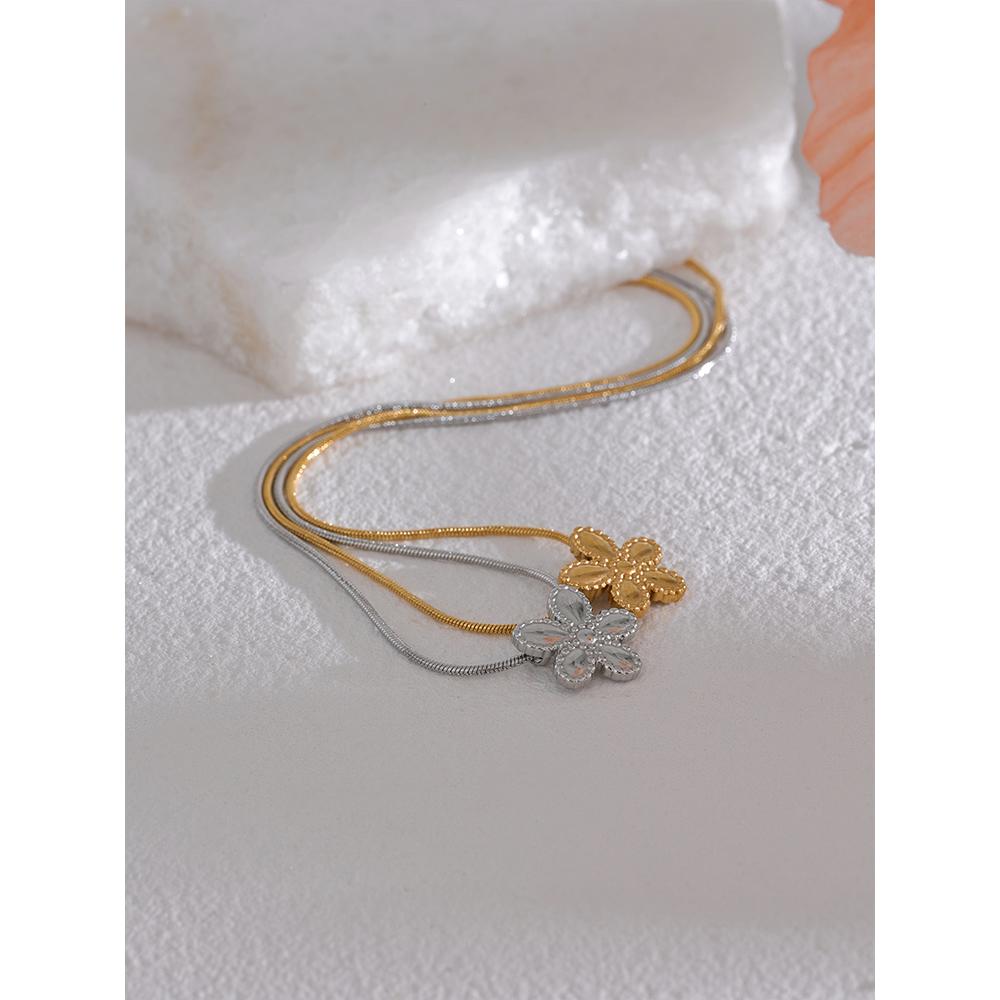 Yhpup Fashion Flower Pendant Stainless Steel Gold Silver Color Necklace Rust Proof Waterproof Statement Stylish Jewelry
