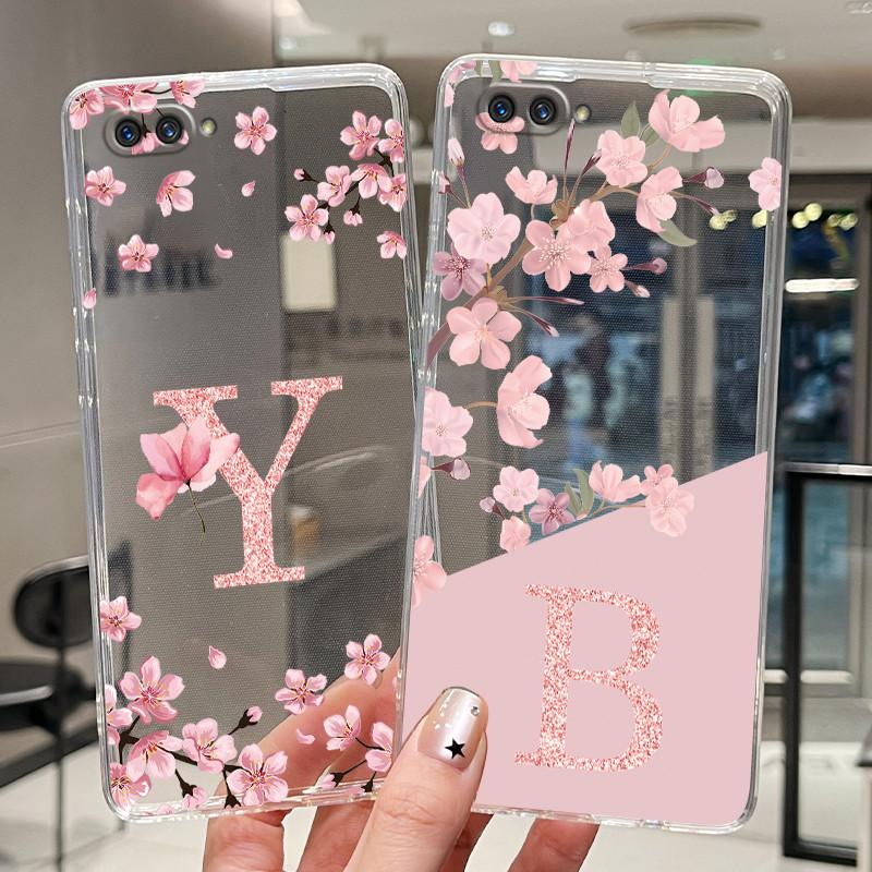 Letter Case For OPPO A3S/AX5/A12E Funda Capa Fashion Flower Back Cover Transparent Soft Silicone TPU Clear Printing Phone Casing