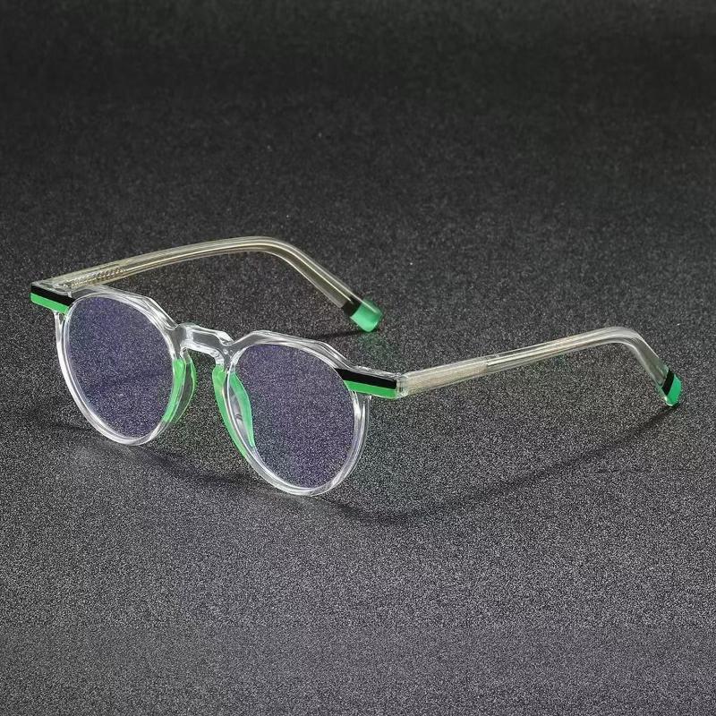 TR90 Frame Plug-in Anti Blue Light Glasses European and American Minimalist and High-end Round Frame Color Blocked Flat Lens