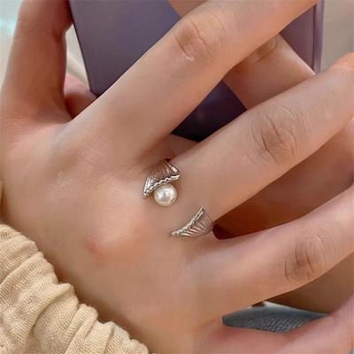 Korean Version of Mussel Shell Bead Ring, Personalized Suction Index Finger Ring, Versatile Open Pearl Ring