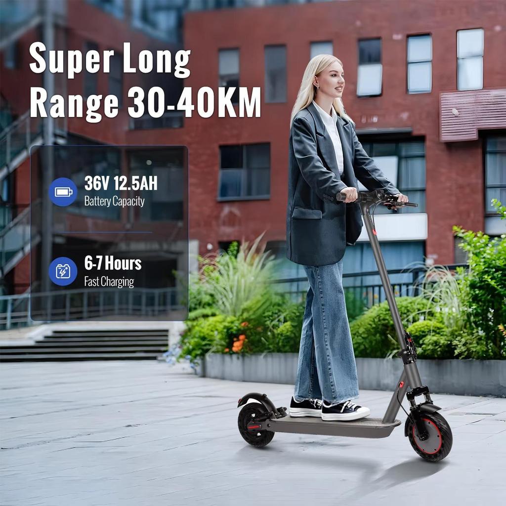 The N7MAX folding electric scooter is equipped with a 500W motor and a 36V 12.5Ah battery, with a maximum speed of 35KM/h