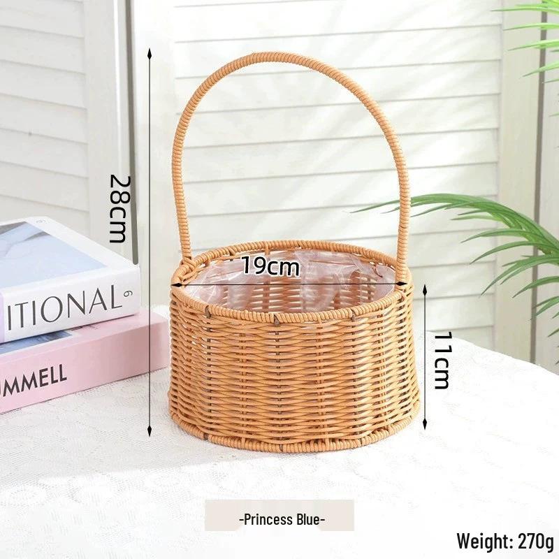 Coș cu flori împletit și coș de picnic pentru Ziua Femeii - Ratan imitație, șnur din piele, decorațiune pentru casă și utilizare portabilă