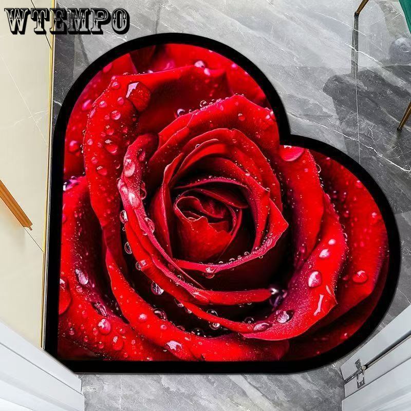 Rose Love Home Floor Mat Kitchen Bathroom Non Slip Water Absorbing Foot Mat