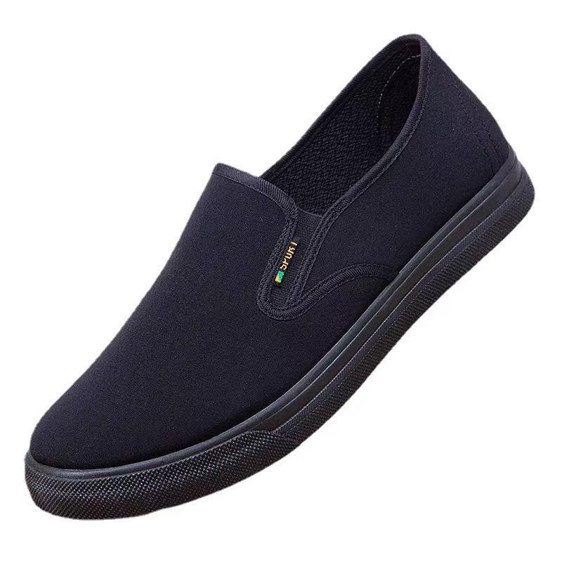 Herren Slip-on Schwarze Rutschfeste Gummisohle Freizeitschuhe - Frühling/Herbst 2026, Atmungsaktiver Alter Pekinger Stoff.