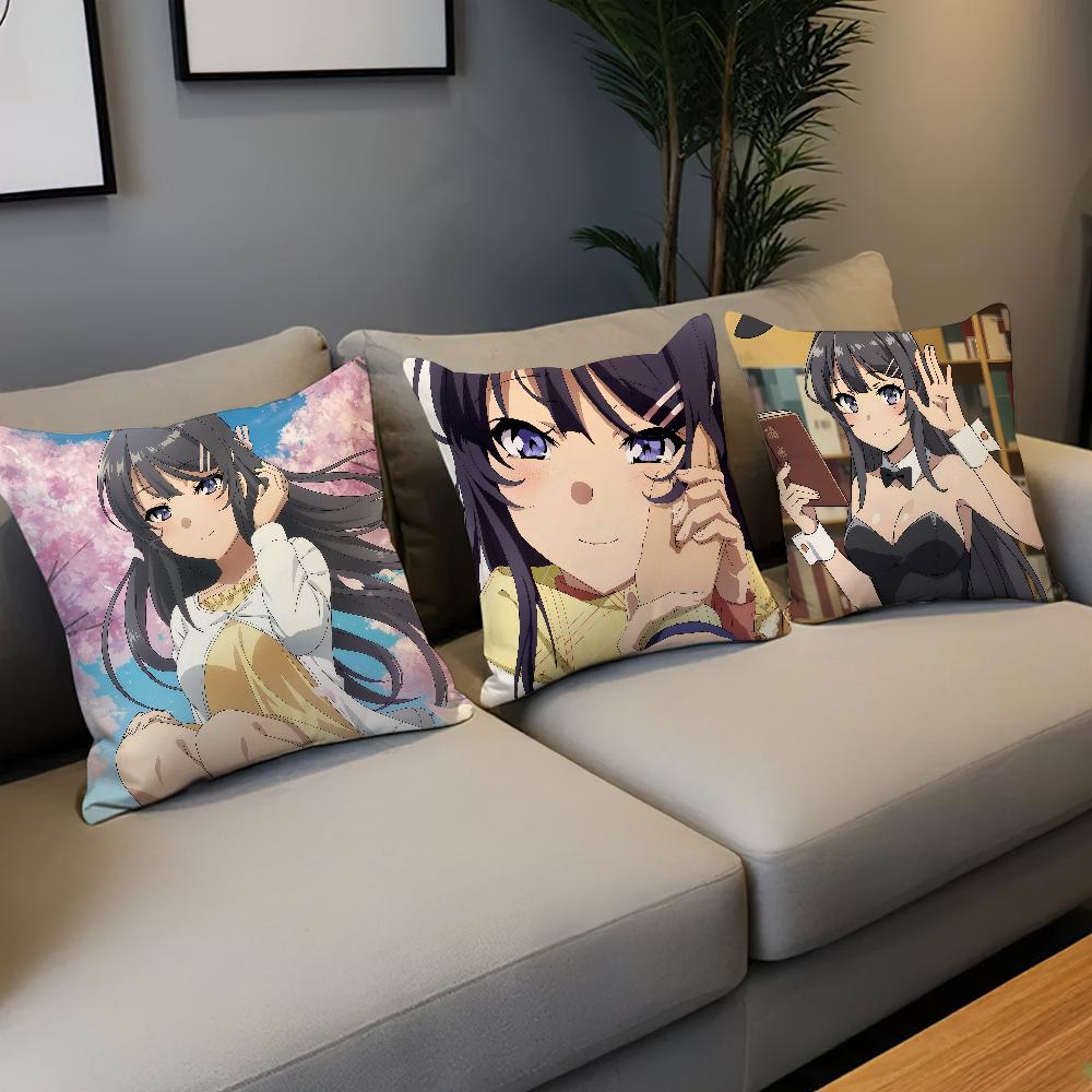 anime girl s-Sakurajima Mai cushion cover Comfortable soft Pillow Case for Sofa Living Room Home office Decor Protective Covers