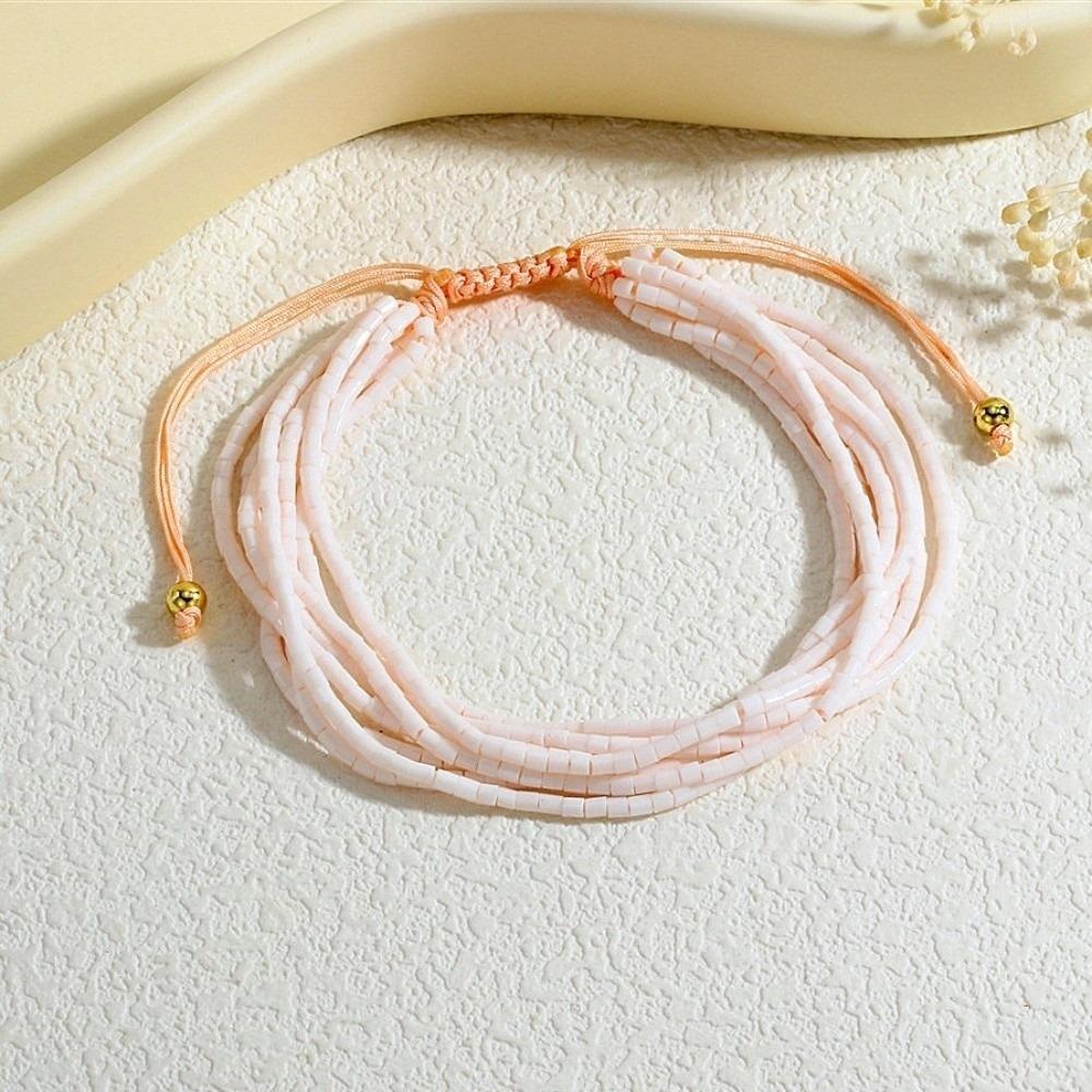 

Boho Thin Beads Bracelets Stackable Multilayer Bracelets Bohemian Style Hand Chains Vacation розовый