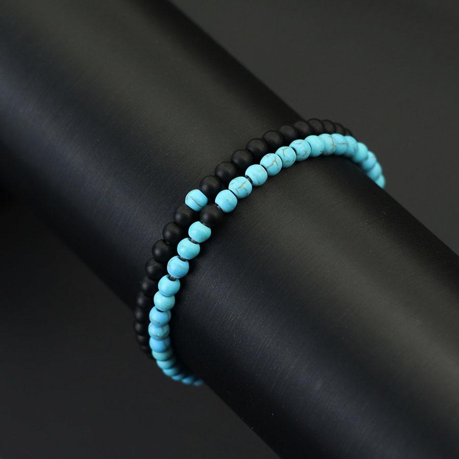 New 2Pcs 4mm Beads Bracelet Set For Men Tiger Eyes Turquoises Paired Strand Healing Braclet Handmade Casual Accessories Hombre