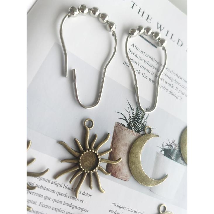 Sun Moon Celestial Shower Curtain Hooks Rings - Mid Century Abstract Boho Shower Curtain Hooks, Minimalist Vintage Cute Shower Hooks,Chic Mystic