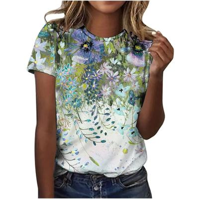 Niedliche Blumen Floral 3D-gedruckte Damen T-Shirts Lässig O-Ausschnitt Kurzarm T-Shirt Y2k Harajuku Tees Top Weiblicher Pullover Kleidung