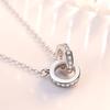 925 Sterling Silber Doppelring Halskette Damen Anmutige und Modische Ringschnalle Halskette Doppelring Diamantbesetzte Halskette