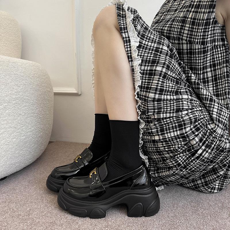 Small Leather Shoes Women's British Style Summer 2025 New One-pedal Lazy Loafers Platform Thick Heel Heightening Single Shoes