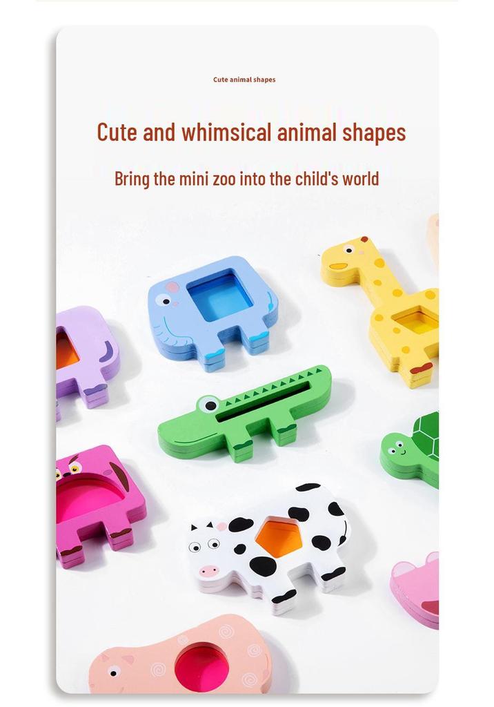 Wooden Educational Animal Train: Stacking & Concentration Set with Translucent Acrylic Blocks