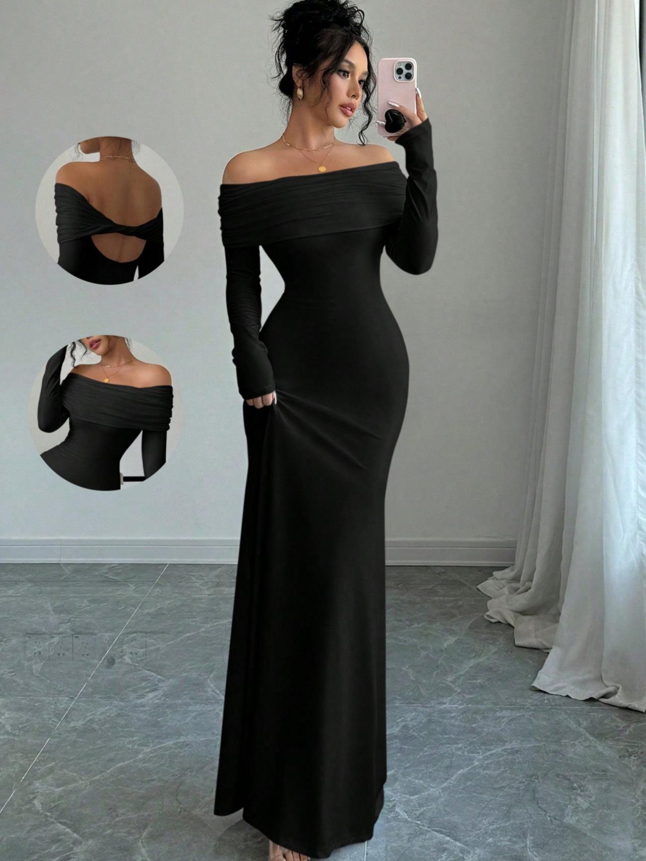 New women s clothing, spring fashion evening dress, long dress, women s dress. S чёрный