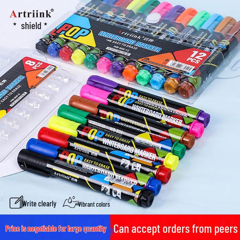 Erasable Whiteboard Markers, 12 Vibrant Colors for Teaching and Office Use, Easy Erase, Large Capacity
