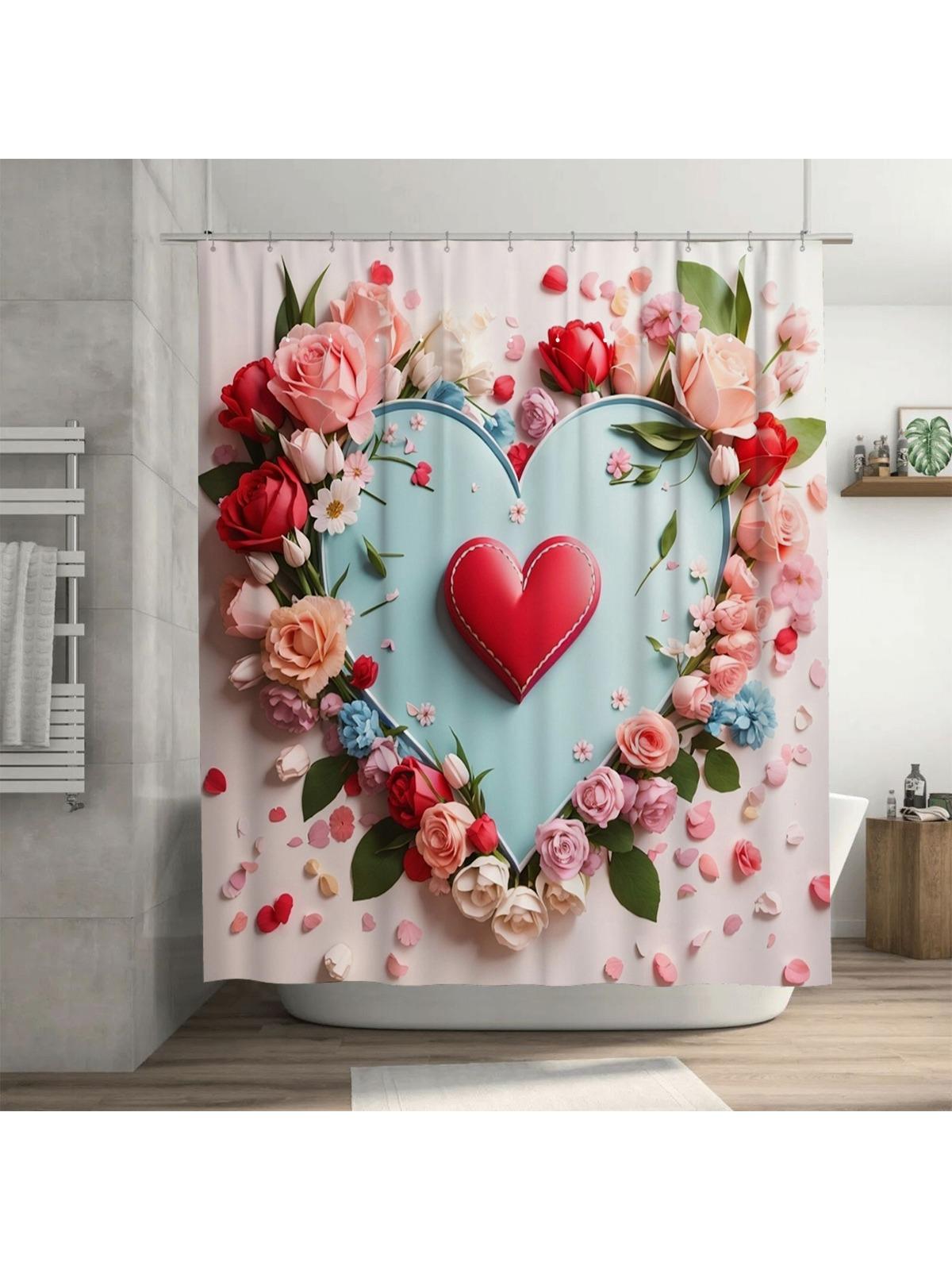 3D Heart and Flowers Shower Curtain | Romantic and Elegant Bathroom Decor 90X180cm