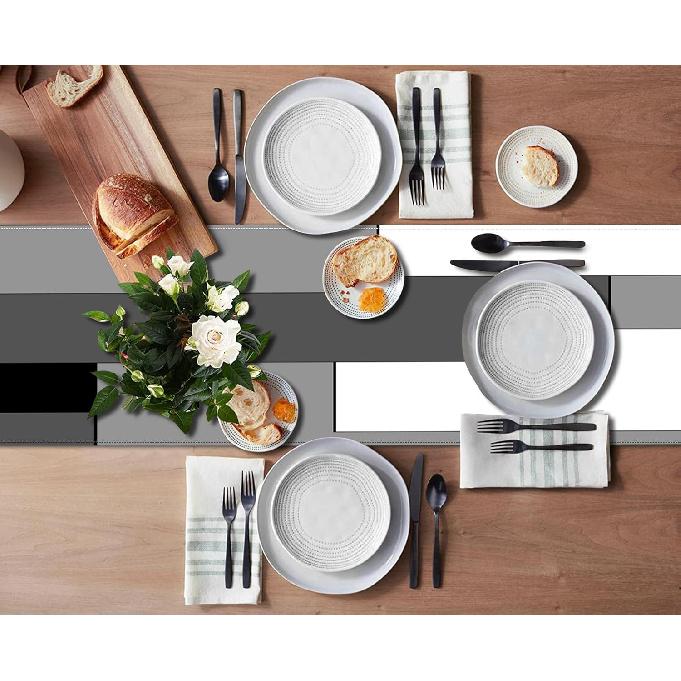 Emvency Black Grey Table Runner and Placemats Set of 6, Modern Geometric Abstract Painting Art Dining Table Decor for Daily Use(1 Table Runner 72