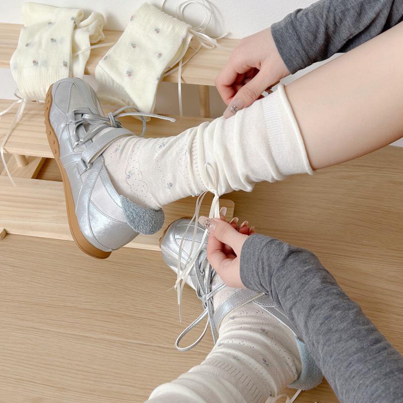 Women's Floral Mesh Calf Socks with Bow Knot - Spring/Summer 2026 Collection