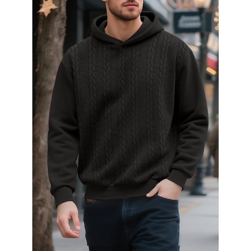 Men's Large Size Autumn and Winter Casual New Thickened Jacquard Hooded Sweater Long Sleeve Men's Top