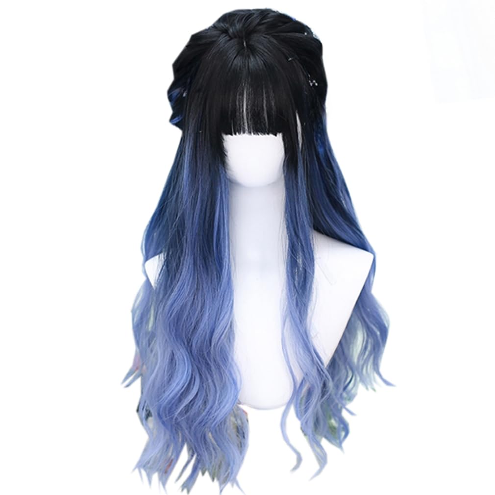

Gothic Lolita Long Curly Blue Harajuku Gal Costume Costume Stylish Cosplay Wig Wig, Hair, Black/Light Gradient, Style, Style, Heat-Resistant,