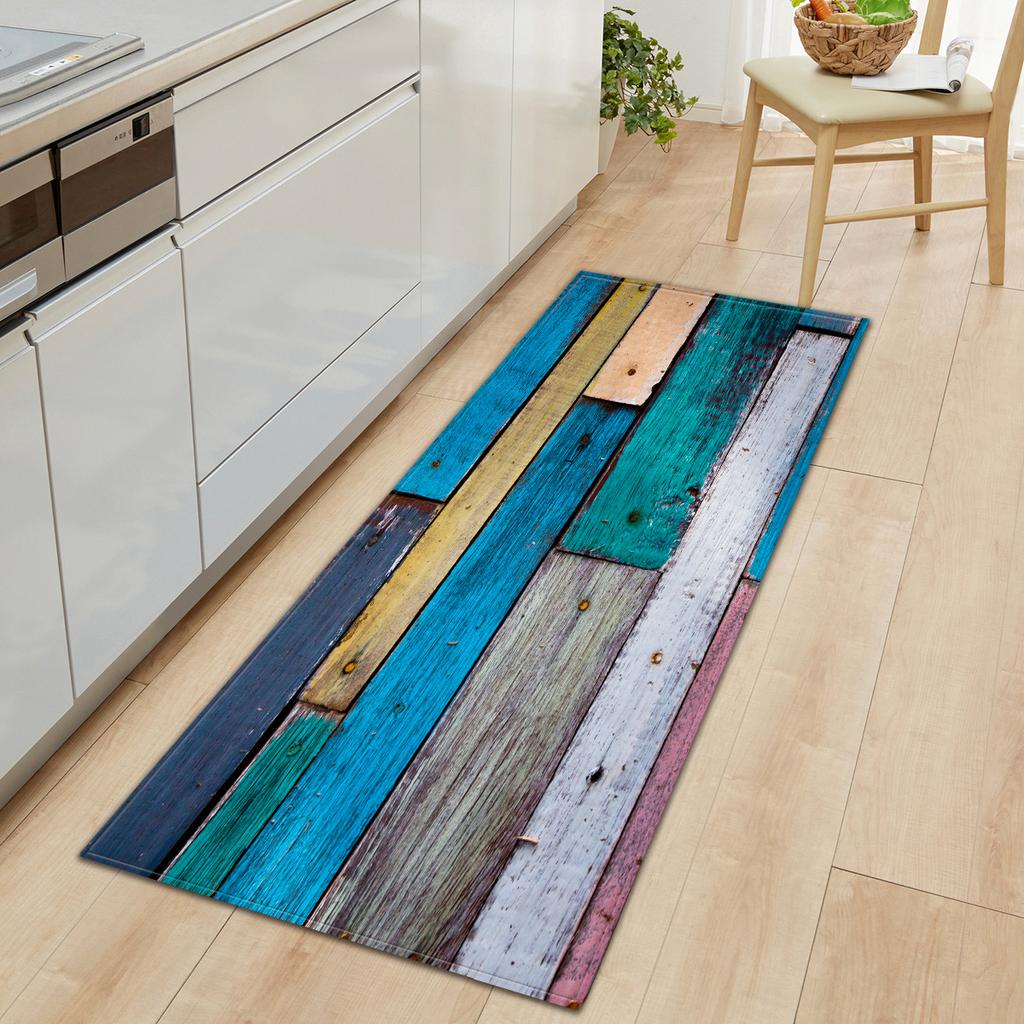 Wood Grain Household Door Mat Kitchen Absorbent Strip Bathroom Non-Slip Floor Mat Living Room Bedroom Carpet