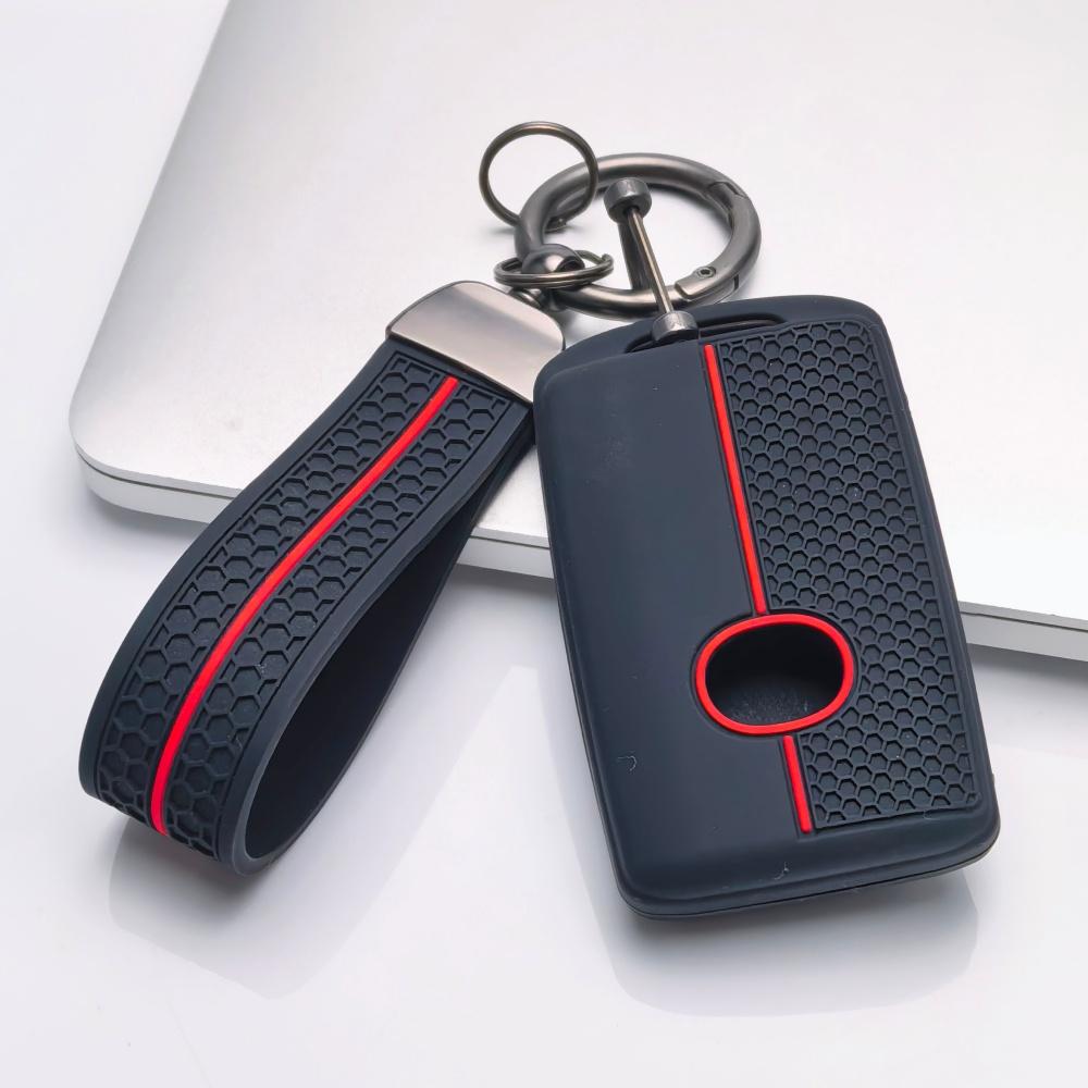 Silicone Key Fob Cover Compatible with Mazda 3 6 CX3 CX5 CX9 MX5 Miata Smart Key with 3 Buttons Lock Unlock and Hold Panic Function Soft Protective