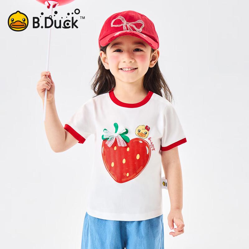 B.Duck Girls' Cotton Strawberry Short-Sleeved T-Shirt