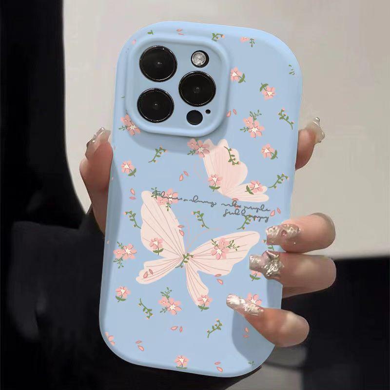 The Pink Flower Butterfly Is Suitable for Apple 15pro, Cartoon 16promax Phone Case 14plus Creative 13 Matte 12/11