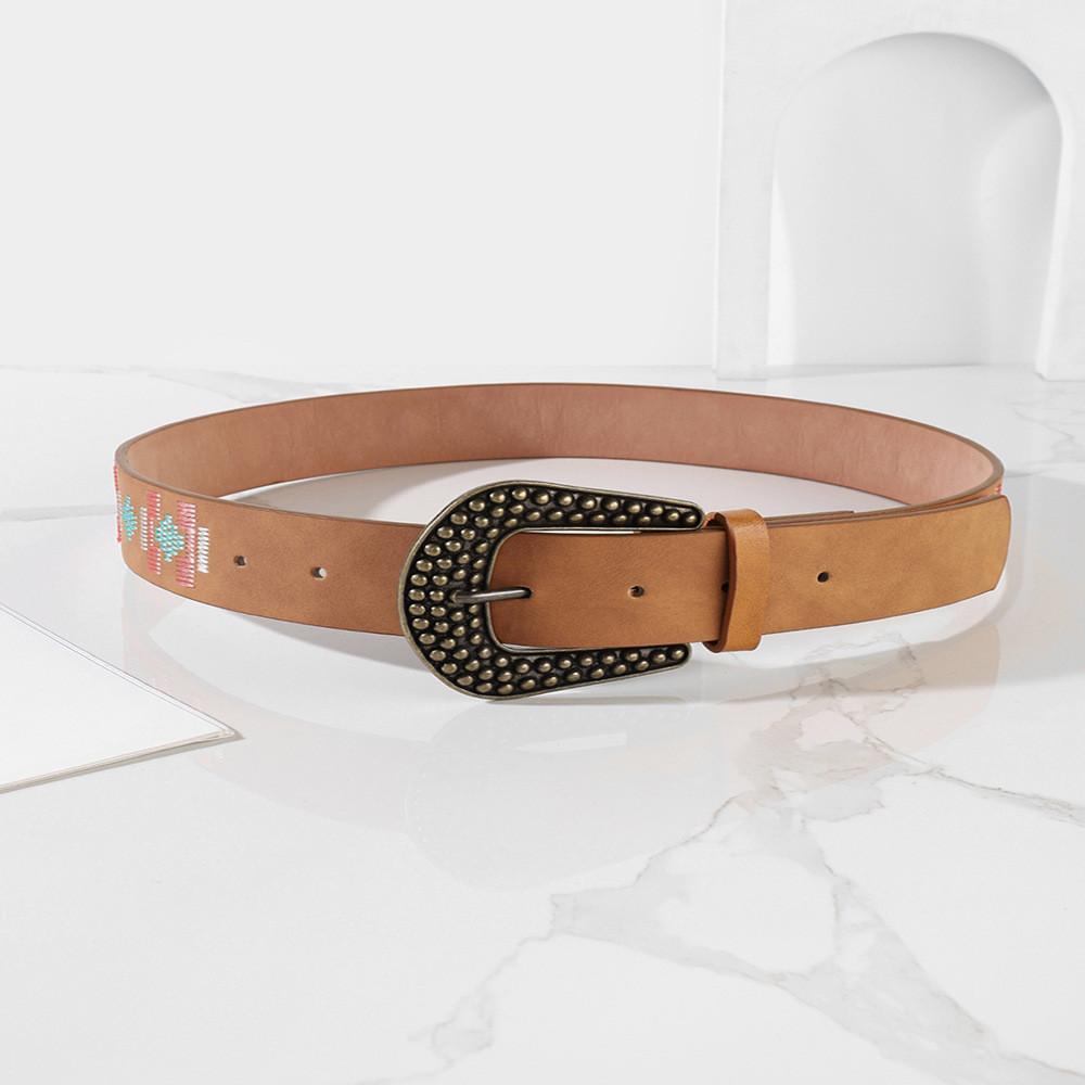

Retro Style Embroidered Belt With Thick Width And Folk Elements