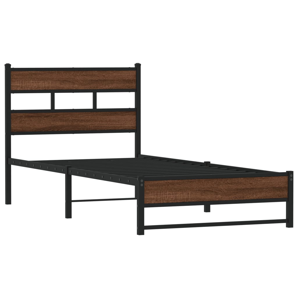 Metal Bed Frame Without Mattress Oak Look 75 X 190 Cm