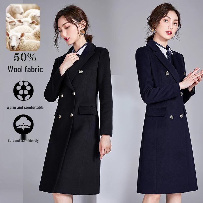 Unisex Mid-Length Wool Flannel Coat - Thickened for Autumn and Winter, Ideal for Professional Wear and Office Uniforms.