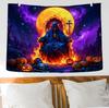 Underworld Grim Reaper Landscape Tapestry, Gothic Throne Purple Flame Halloween Scenery Wall Cloth For Home Spooky Backdrop
