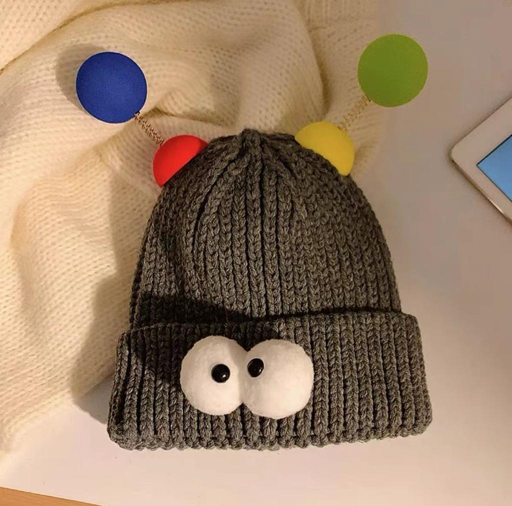 Style Hat Versatile Cute And Funny Big Eye Womens Warm Hatscaps Knitted