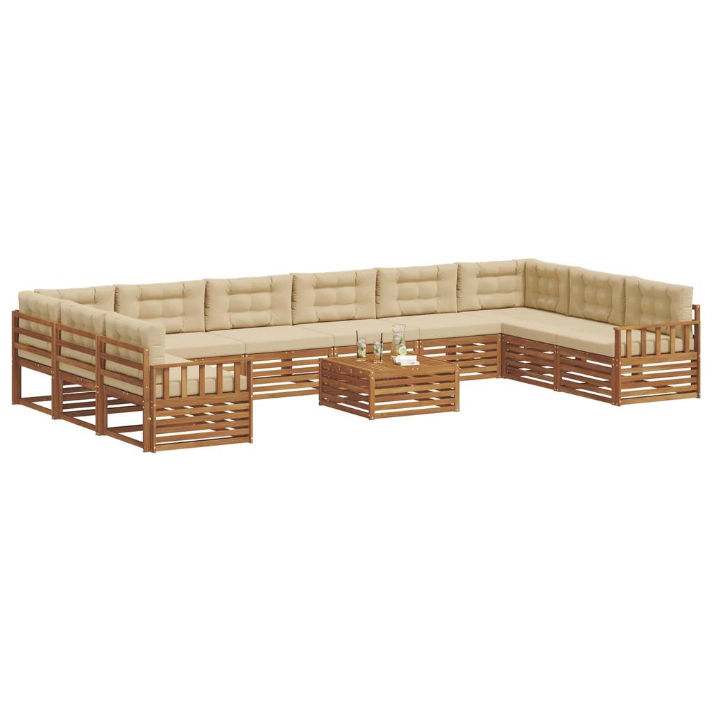 Outdoor Sofa Set 11 pcs Natural and Beige Solid Acacia Wood