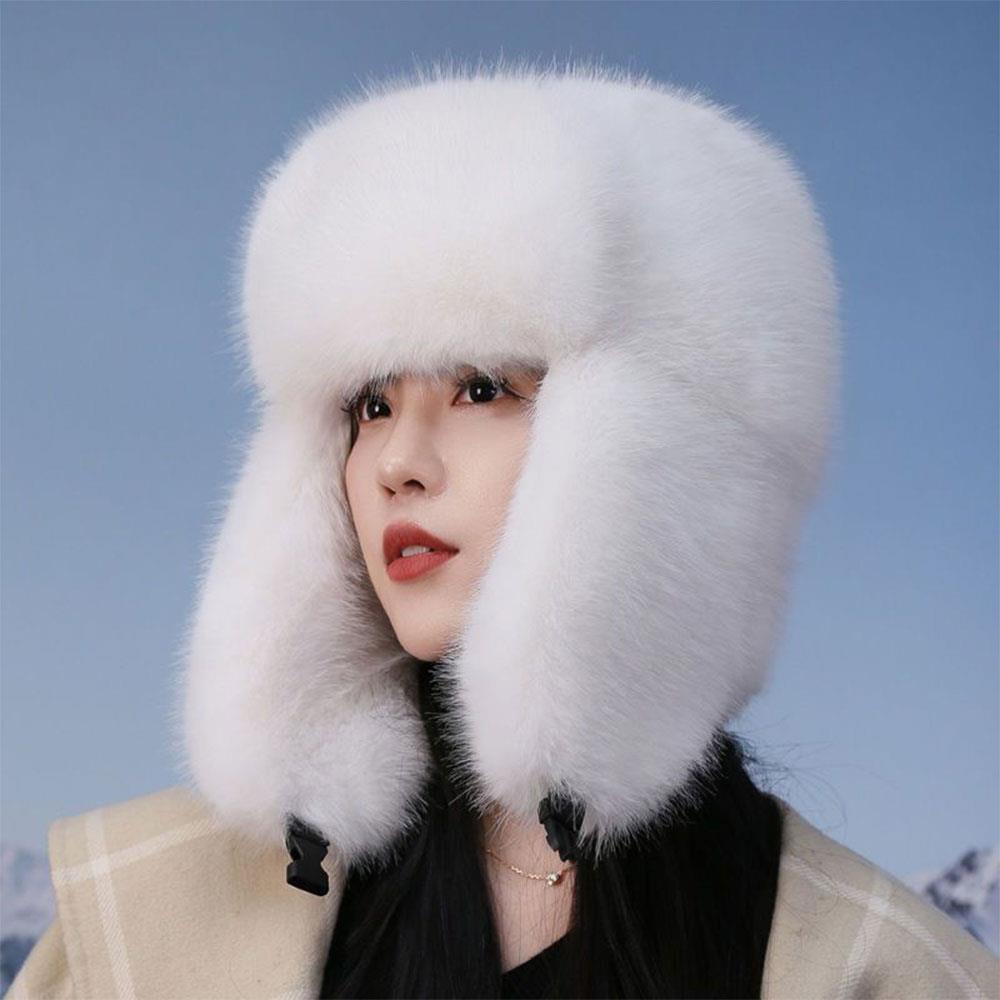 Thicken Faux Fur Bomber Hat Winter Warm Ear Protection Imitation Fur Hat Female Winter Earflap Ski Cap