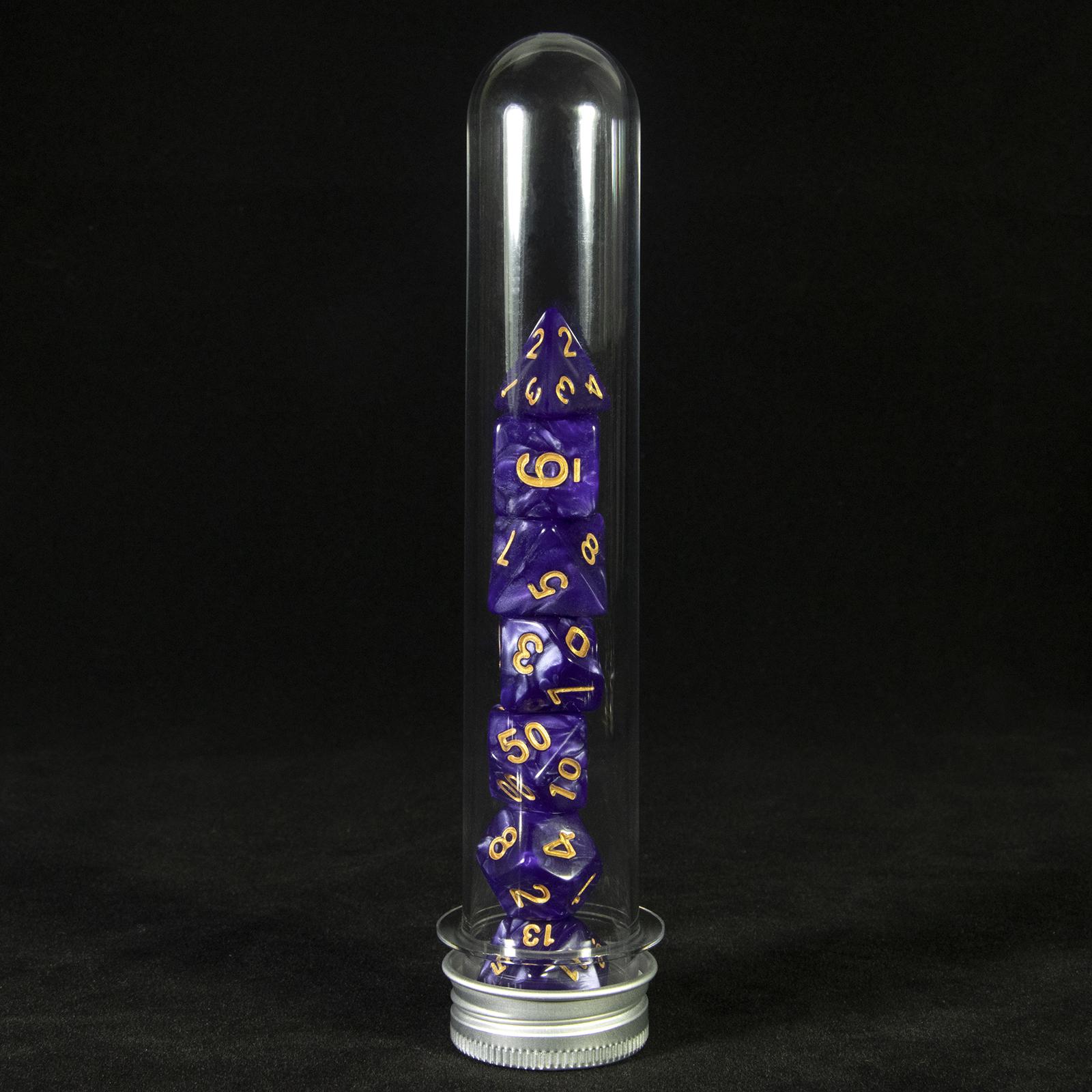 

Набор многогранных игральных костей с мраморным эффектом для ролевых игр DND, развлекательные принадлежности, игральные кости D4-D20 с трубкой purple golden