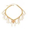 Salircon Fashion Love Heart Pendant Tassel Chain Necklace Women  Simple Gold Color Clavicle Chain Sweet Trendy Party Jewelry