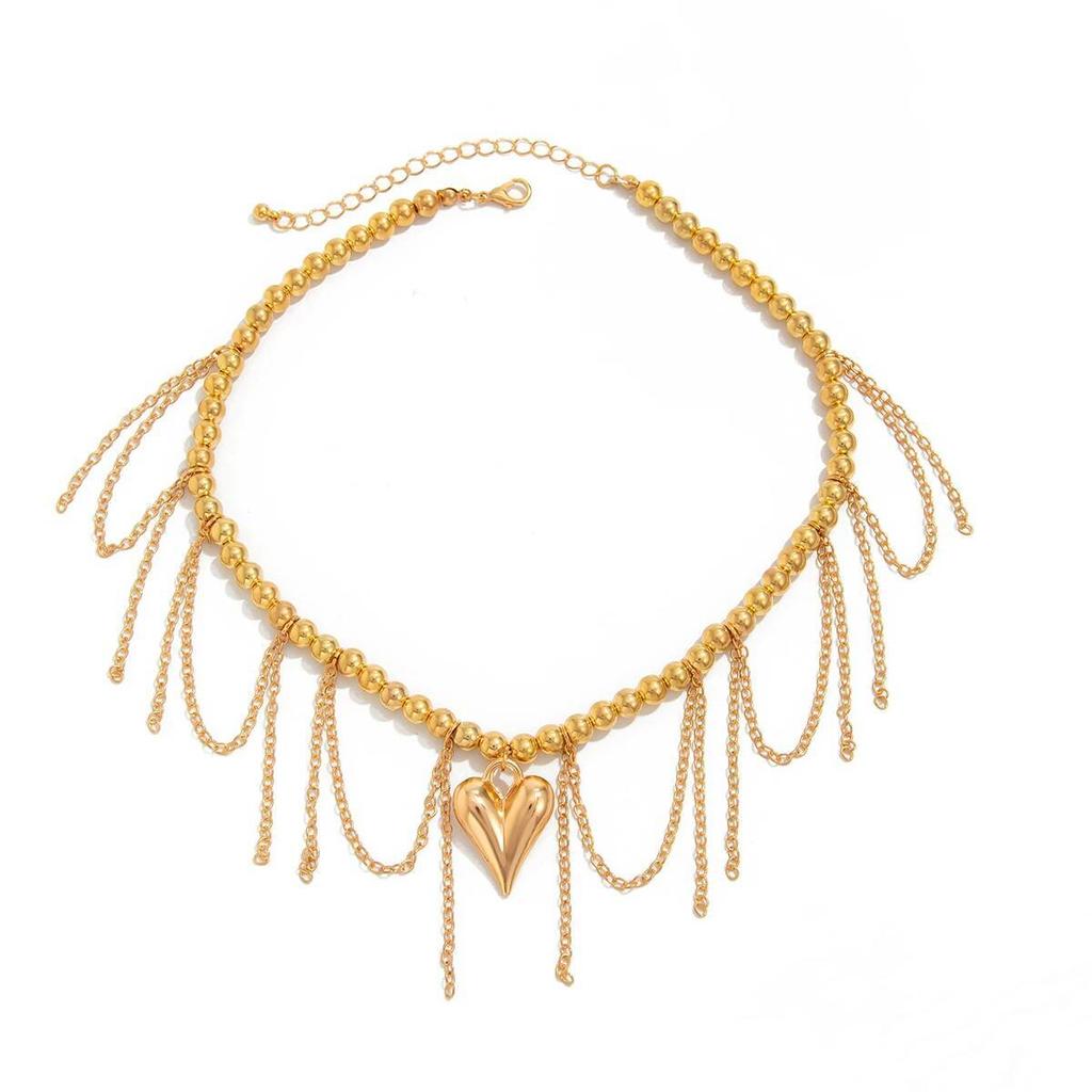 Salircon Fashion Love Heart Pendant Tassel Chain Necklace Women Simple Gold Color Clavicle Chain Sweet Trendy Party Jewelry