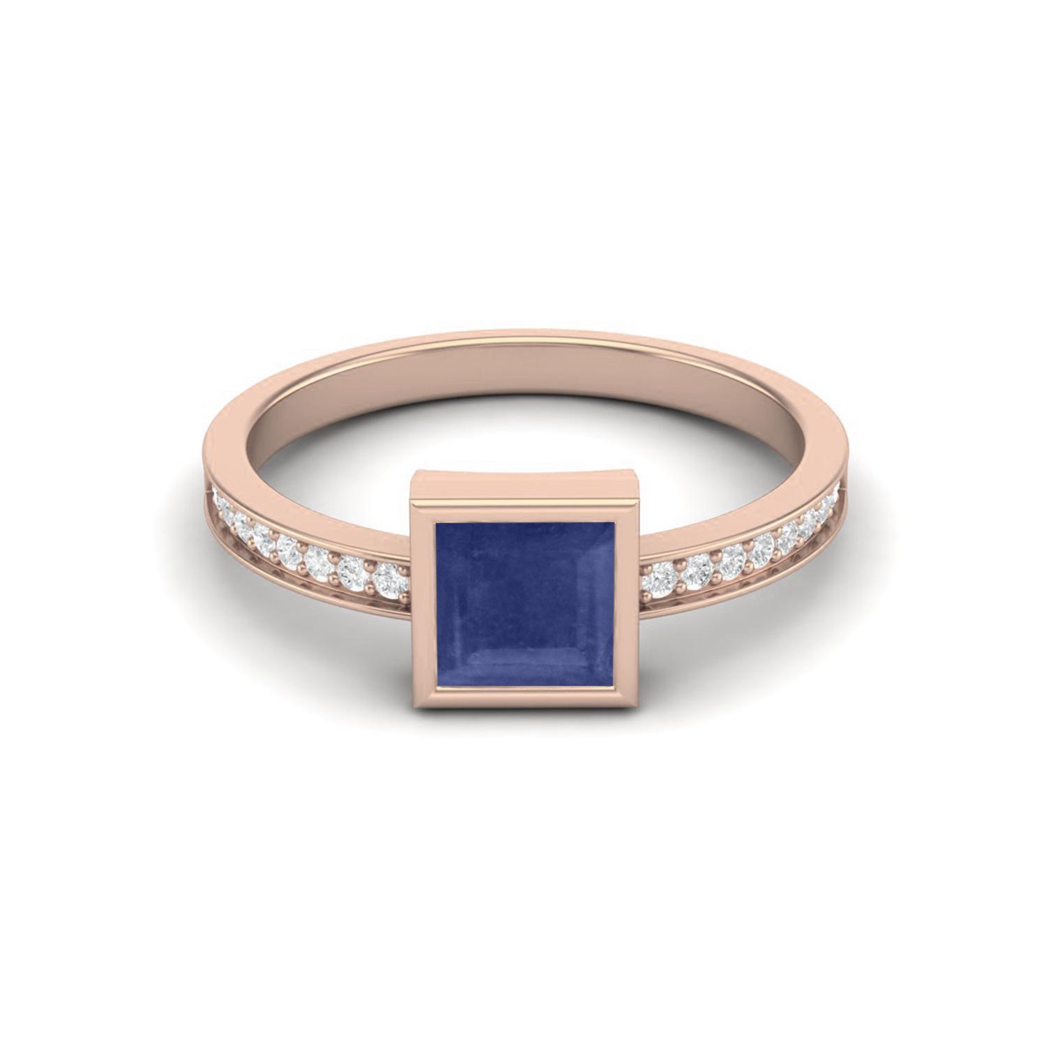 5mm Square Blue Sapphire 925 Sterling Silver Rose Vermeil Solitaire Women Engagement Ring
