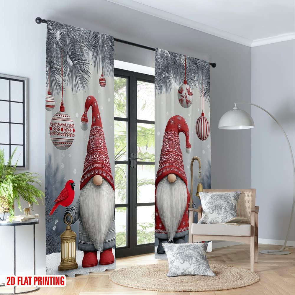 2pcs 2D flat printing High-Quality Christmas Curtains Christmas Gnomes Snow Scene Digital Printed Polyester Drapes Spring Use