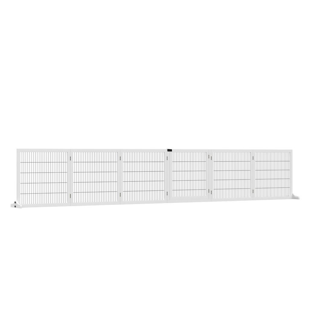 Wooden Pet Gate, Freestanding Dog Security Barrier, W/ 2 Support Feet, White
