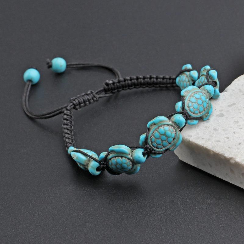 Bohemian Turquoise Turtle Handmade Woven Couple Bracelet