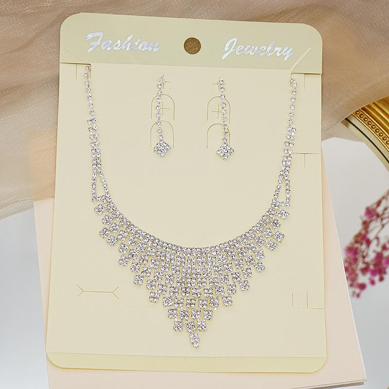2023 Full Diamond Luxury Banquet Accessories Bling Diamond Necklace Earrings Set Party Jewelry Female