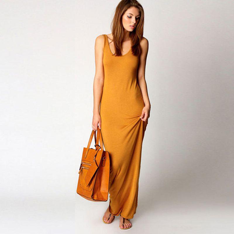 Bodycon Sleeveless Women Maxi Dress Oneck Casual Beach Long Tank Sundress