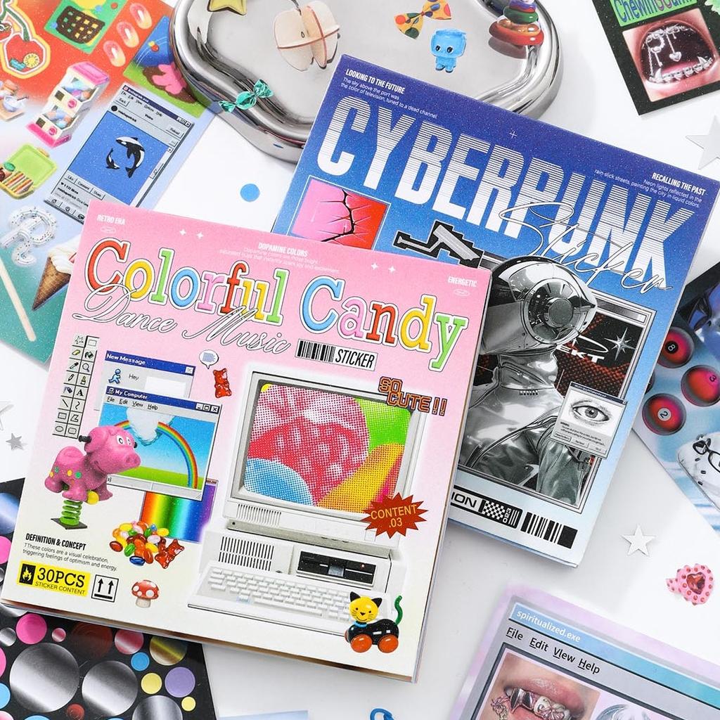 JIAMEI 30 Blatt Retro und Zukunft Serie Kawaii Ins Stanzbuchstaben Aufkleber Buch DIY Tagebuch Clipbook Ästhetische Aufkleber