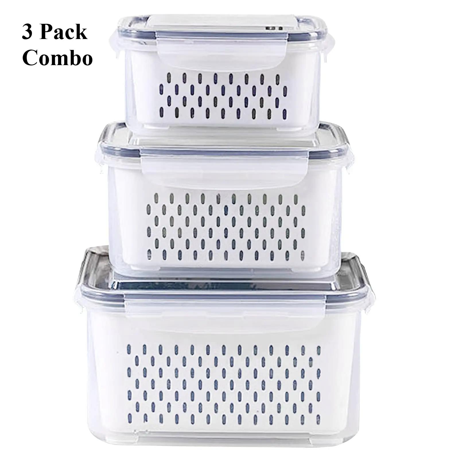 Контейнер для хранения в холодильнике Контейнер для сохранения с дренажом Специальный двухслойный контейнер для сохранения овощей и фруктов пищевого класса 3 Pack Combo белый 2398₽