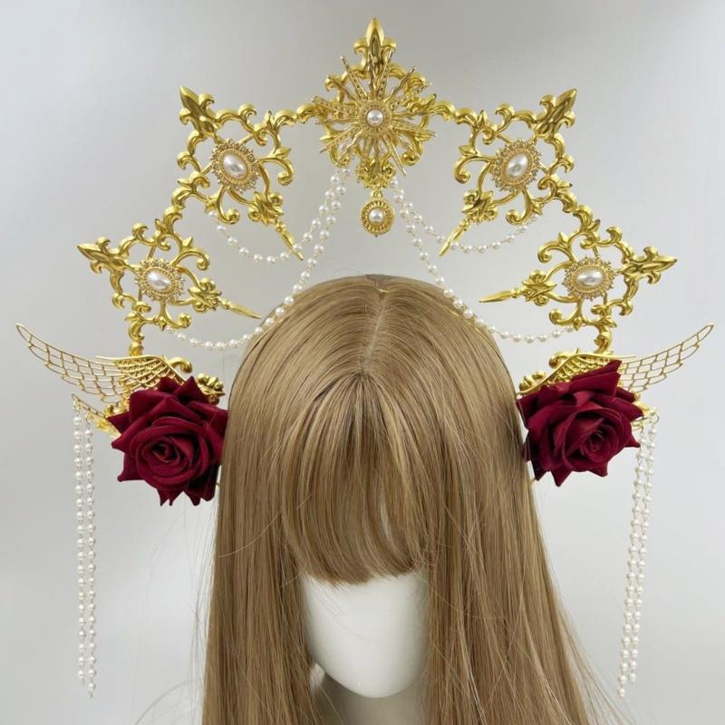 Angel Halos Crowns Marys Goddesses Headband Golden Tiaras Lolitas Crowns Wedding Cosplay Halloween Headdress Headpiece
