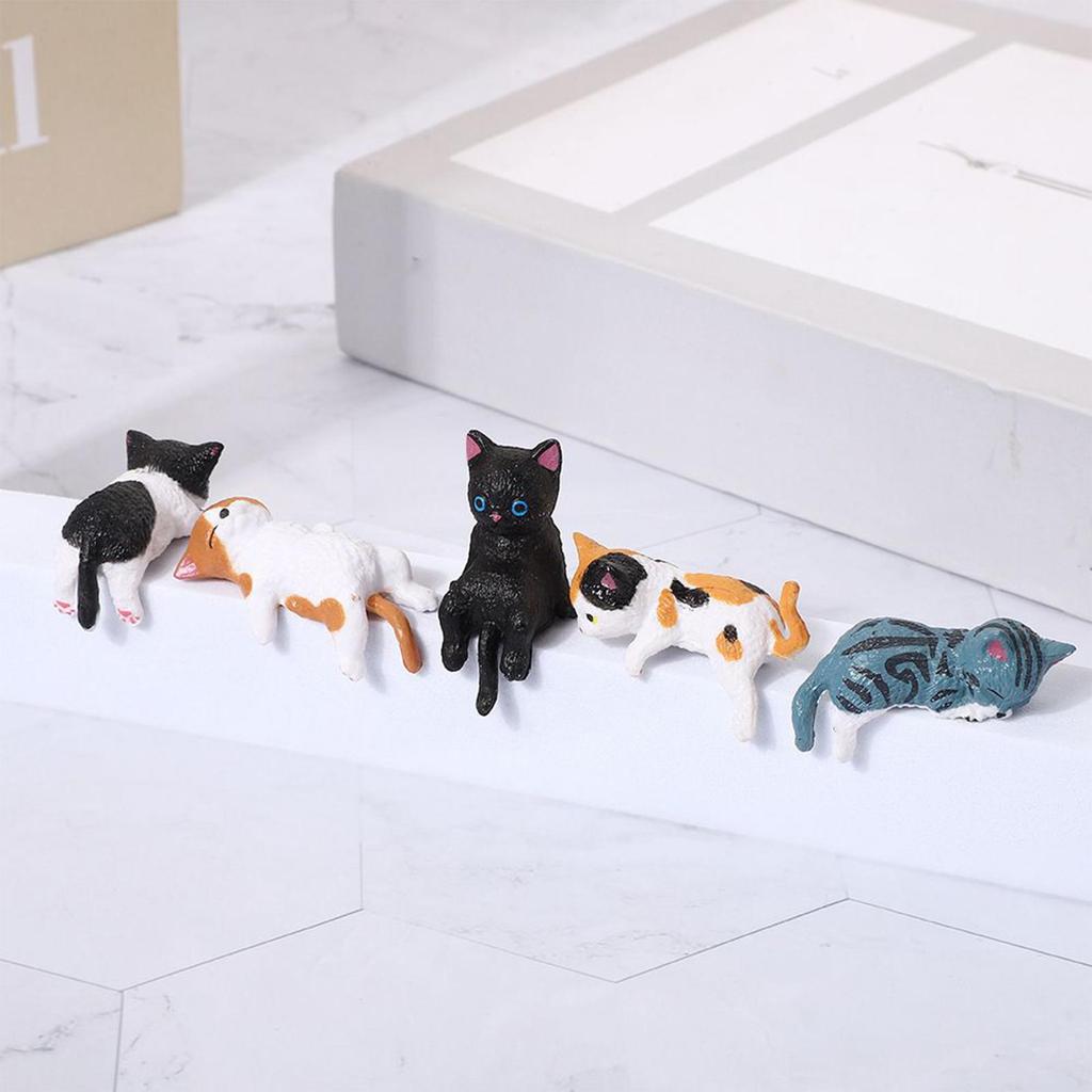 5pcs Small Cat Figurines Small Cute Animal Car Ornament Kitten Car Interior Decorations For Desk Shelf Living Room office