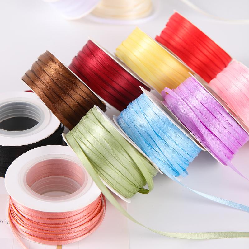 3Mm Thin Ribbon Balloon 1Roll Colorful Rope Ribbon Double-Sided Ribbon Party Card Gift Decoration Diy Packaging Hair Accessories
